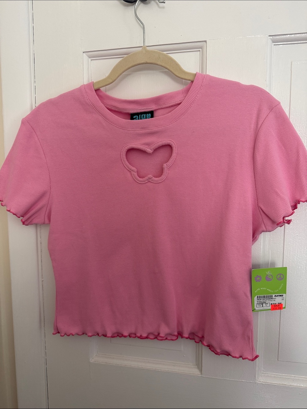 Zumiez Cute Pink Butterfly Cutout Ribbed Crop Tee